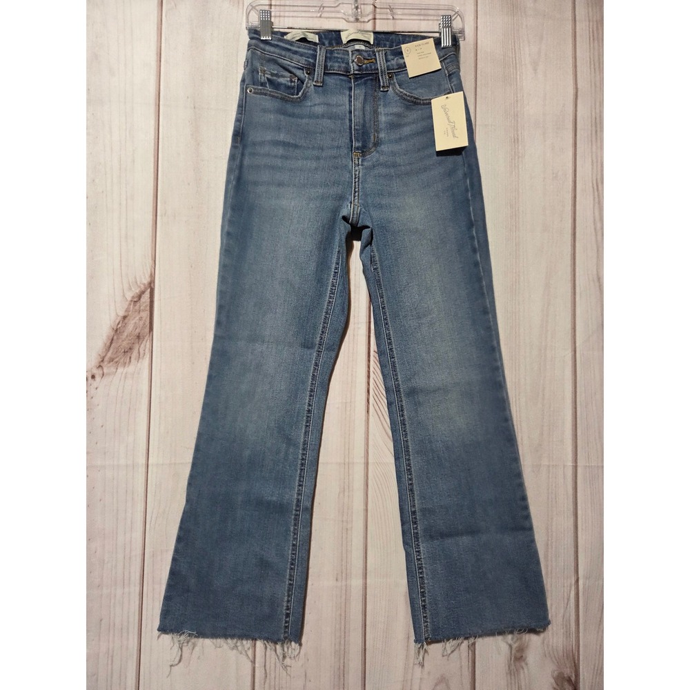 Universal Thread Kick Flare Jean High Rise Raw Hem Blue Super Stretch Size 6/28